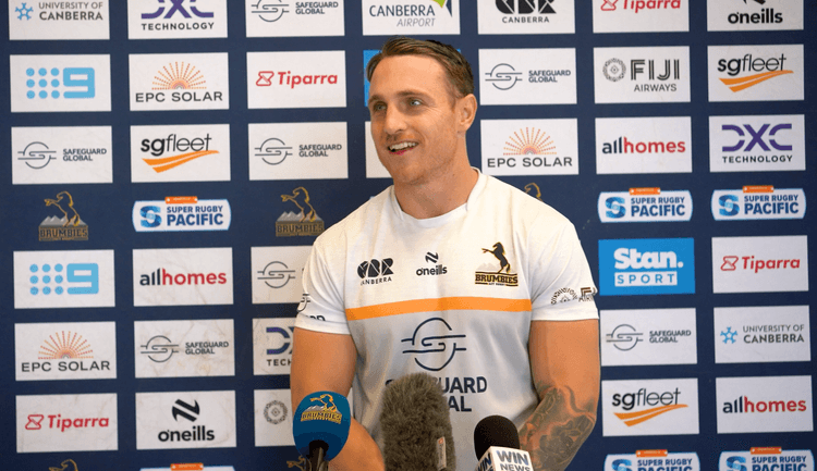 Corey Toole speaks to media after contract extension with the Brumbies