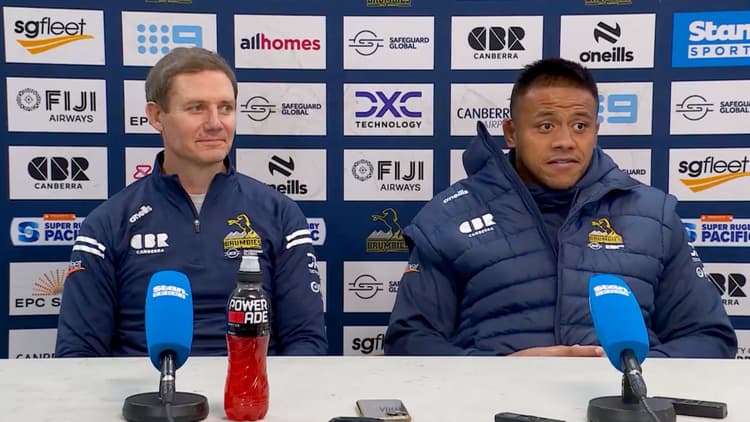 Post-match press conference after Brumbies defeat the Hurricanes 35-28