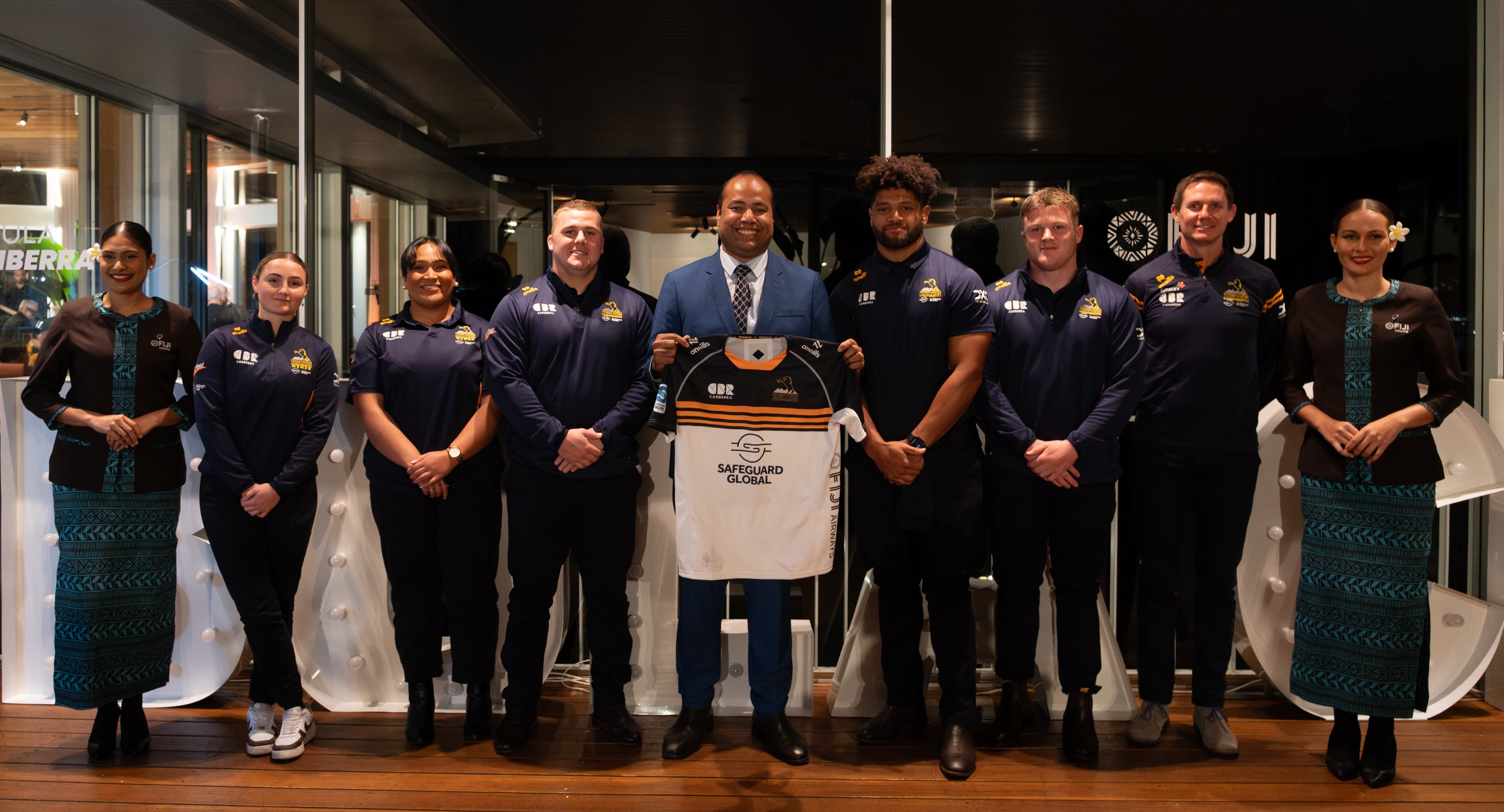 Brumbies contingent help launch Fiji Airways Partnership.