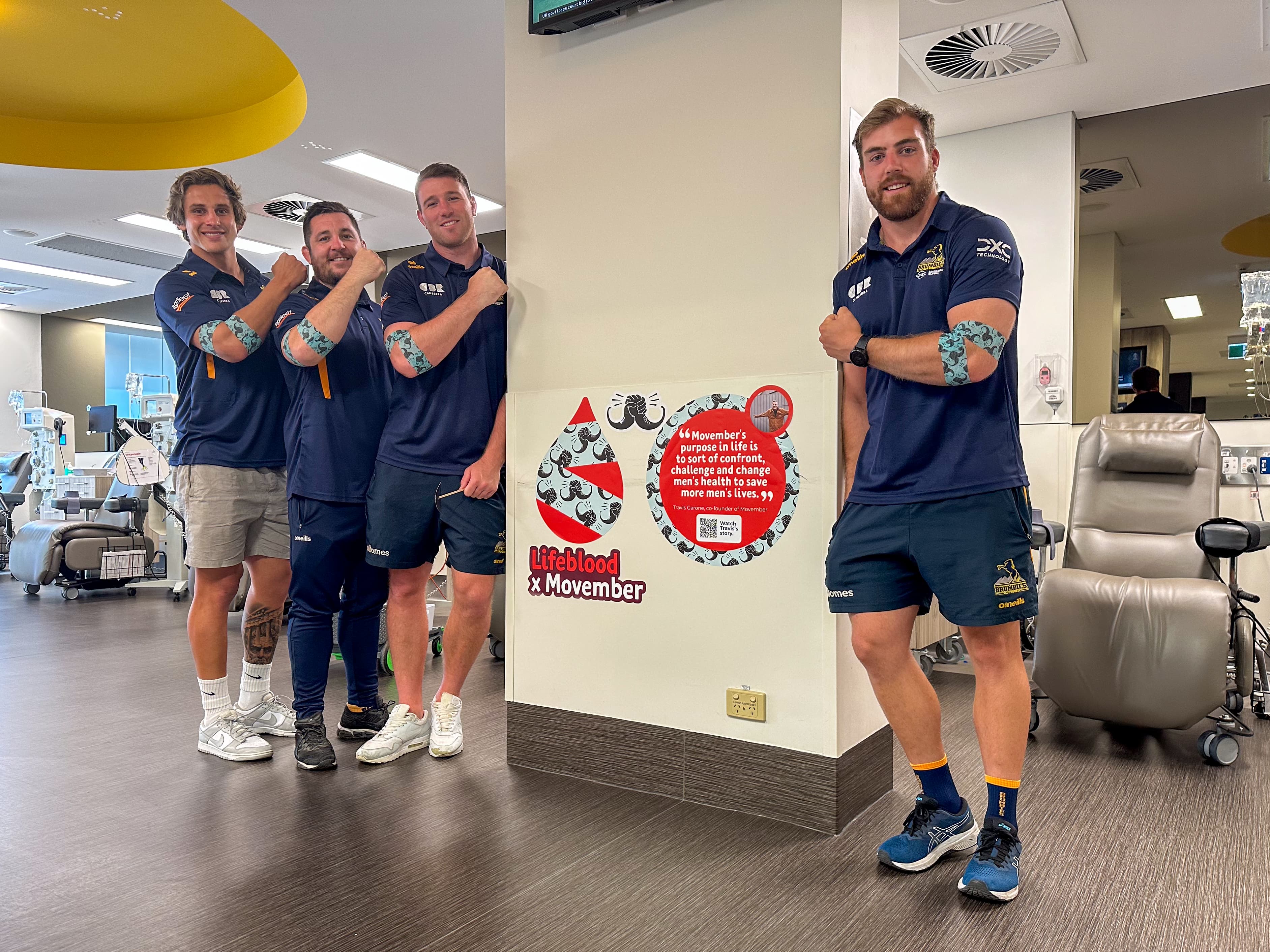 Ollie Sapsford, Connal McInerney, Ed Kennedy and Hudson Creighton pose with the special designed bandages.