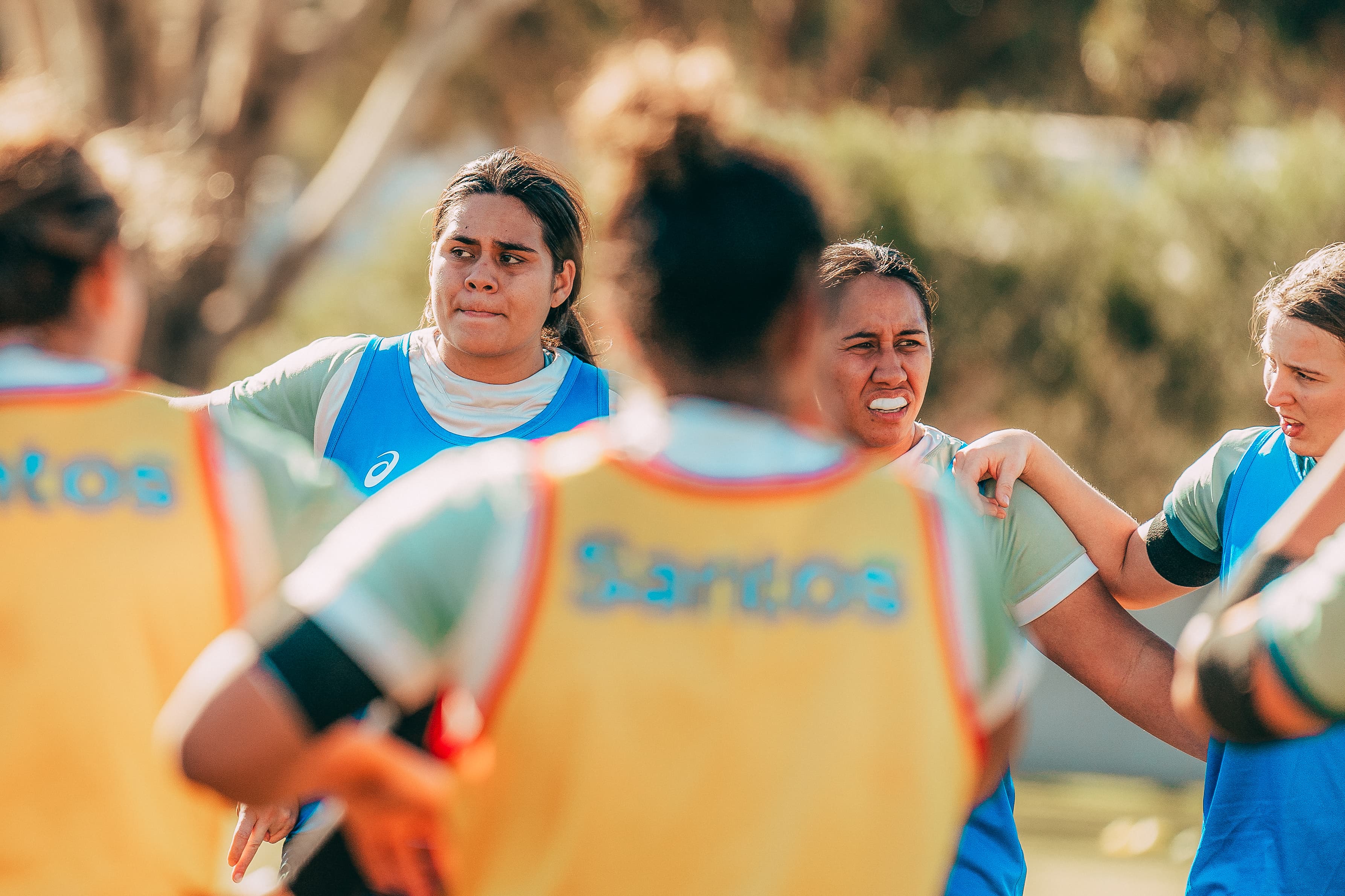 Brumbies duo Allana Sikimeti and Tania Naden during training at the AIS. Credit: Jack Rowley/Brumbies.Rugby