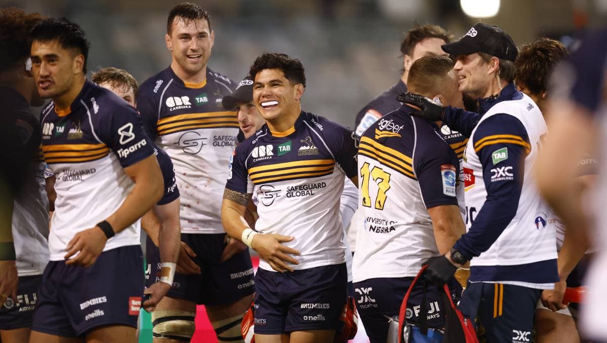 Noah Lolesio, centre, was one of several Wallabies contracted players to miss out on World Cup selection. Picture by Keegan Carroll