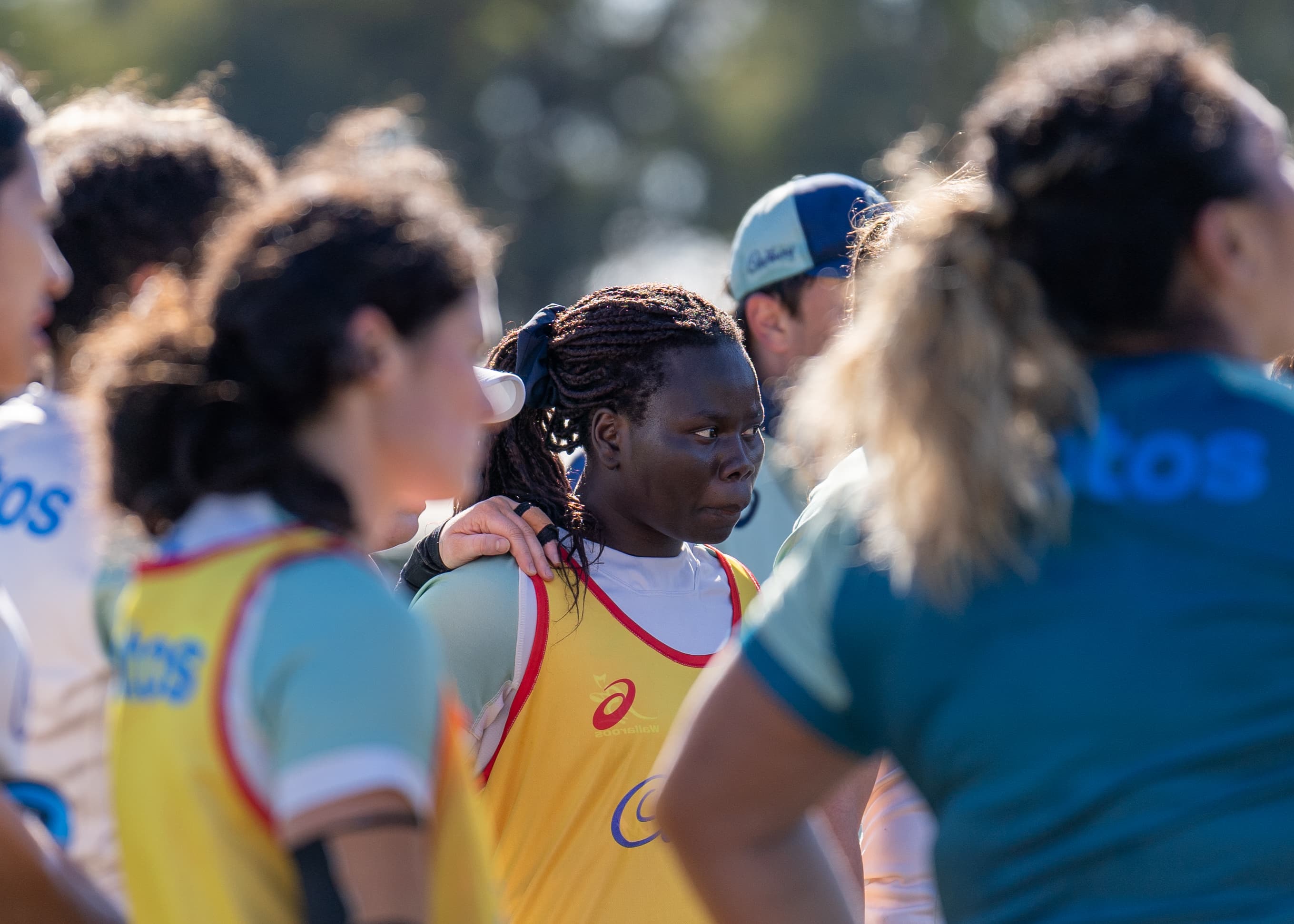 Biola Dawa training with the Wallaroos at the Australian Institute of Sport.