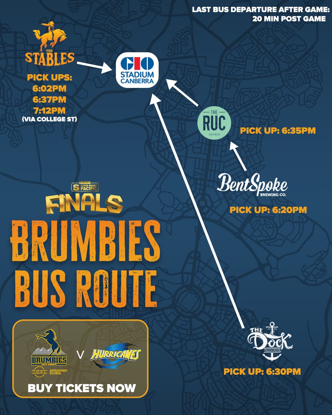 Bus Route: Qualifying Finals vs Hurricanes