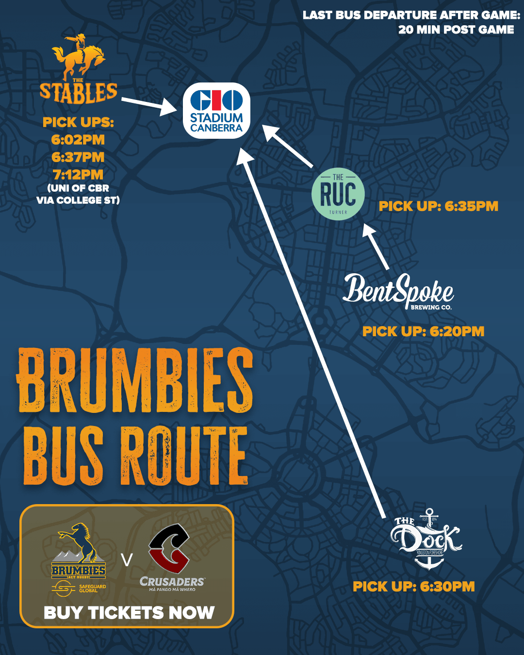 Bus Route: Round 16 vs Crusaders