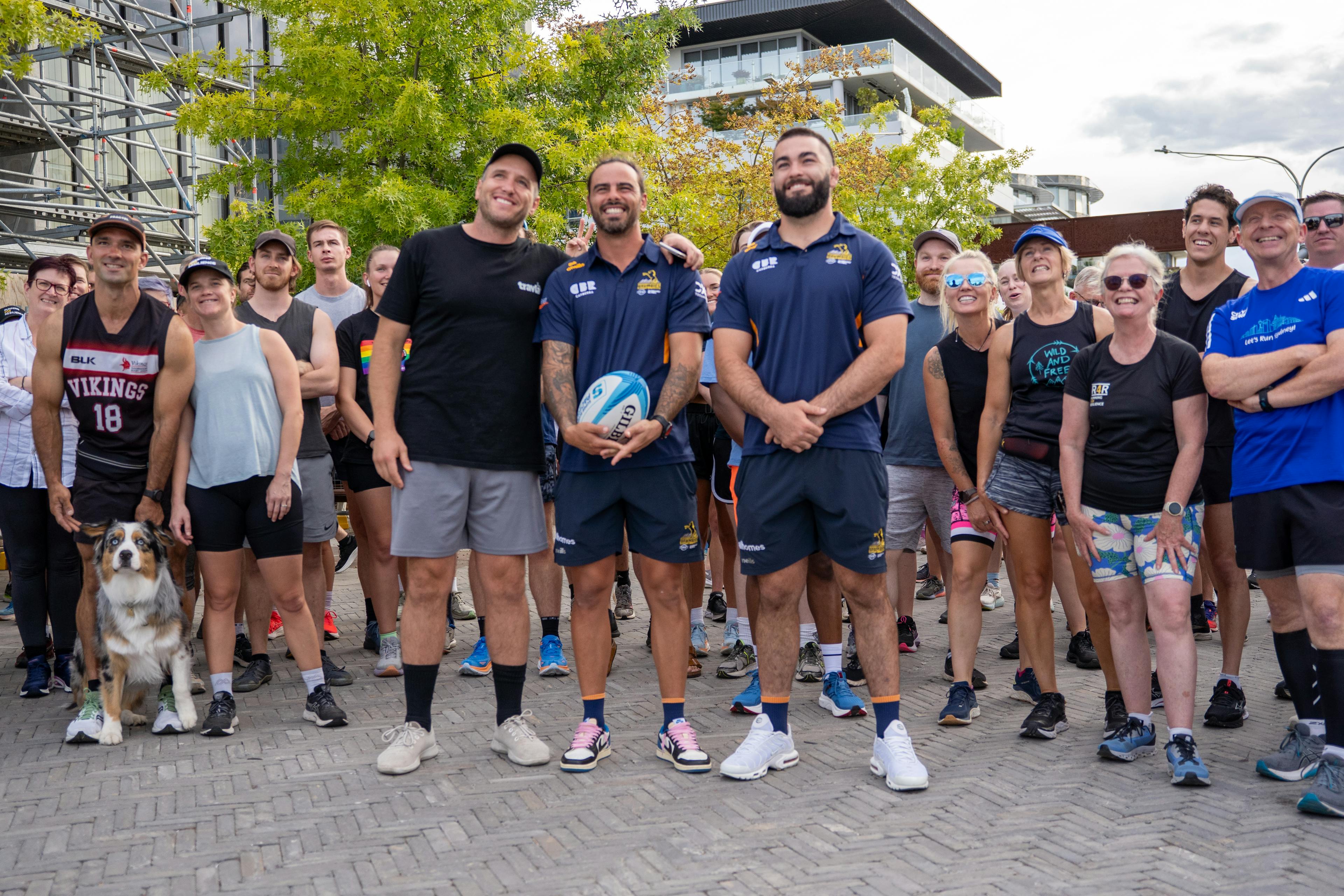 Andy Muirhead and Luke Reimer with Brumbies Board Member Ben Alexander and the Running for Resilience Community.